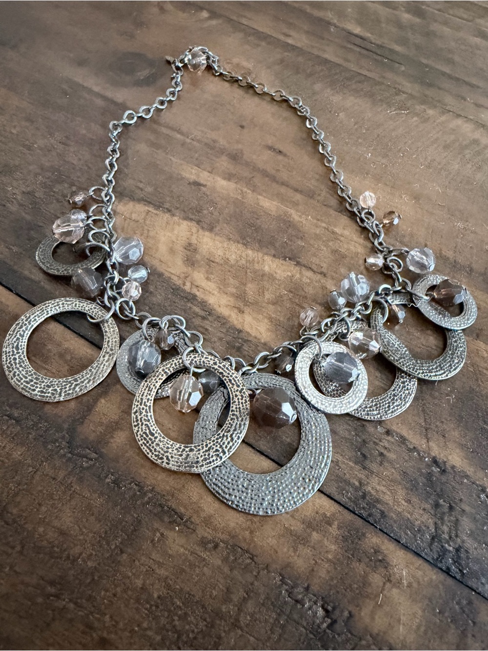 Premier Designs Silver-Tone Textured Hoop Necklace with Champagne Beads